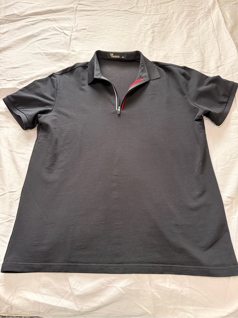 Men's Black Short-Sleeve Zip Polo with Red Trim Tailored Recreation